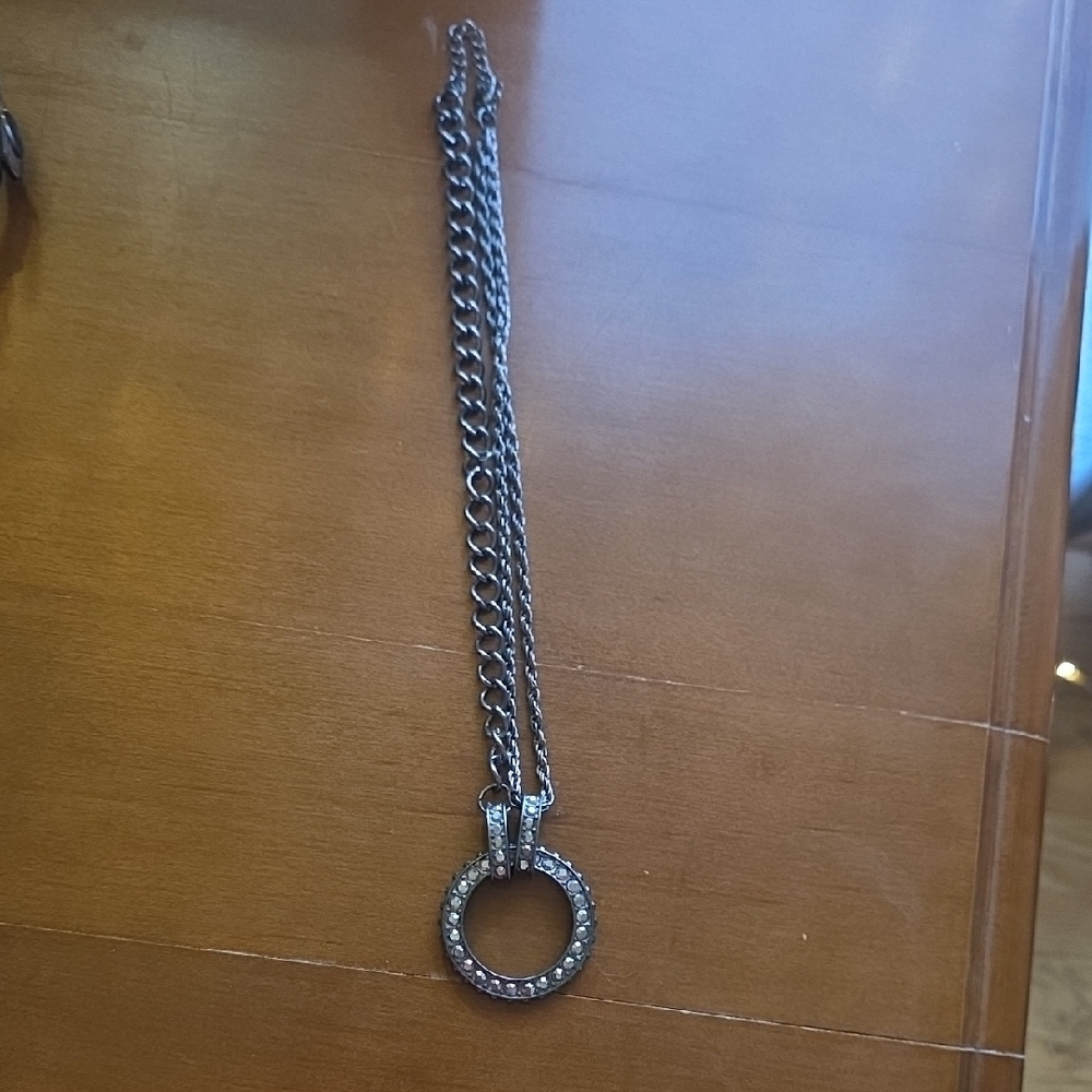 Silver Chain Necklace with Circular Pendant